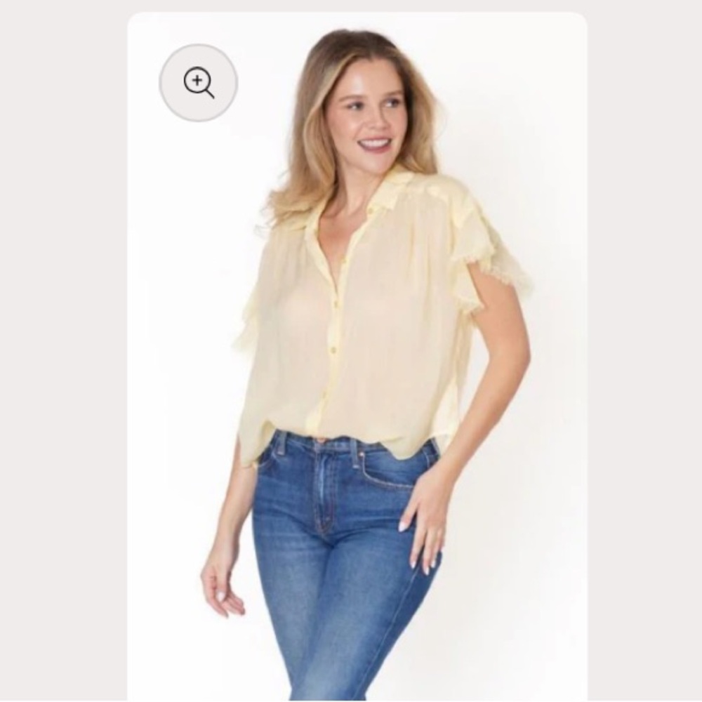 Maven West - Raw Edge Short Sleeve Ruffle Top
